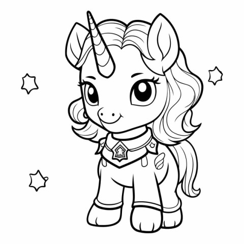 Black and White Cartoon Illustration of Cute Unicorn Fantasy Ani