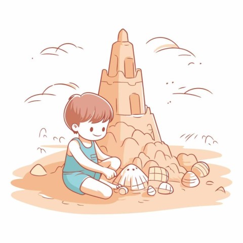 Cute little boy building sandcastle on the beach