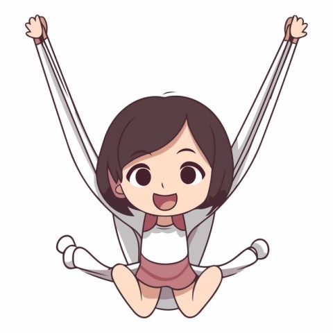 Cheerful little girl flying with arms up cartoon vector illustra