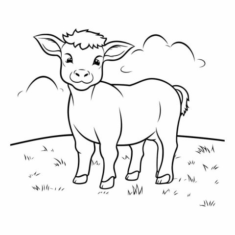 Coloring book for children: Farm animals of a cute little calf.