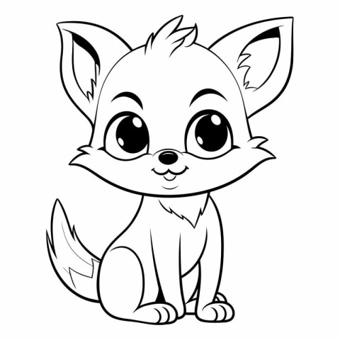 Cute Cartoon Fox Coloring Book Page.