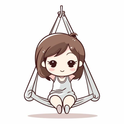 Cute little girl on swing isolated on white background.