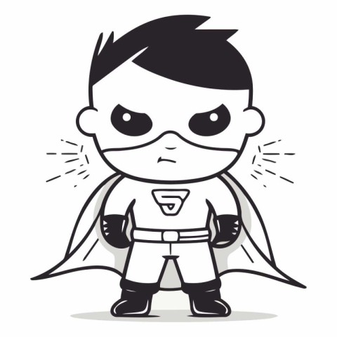 Superhero Boy - Black and White Cartoon Vector IllustrationÃ¯