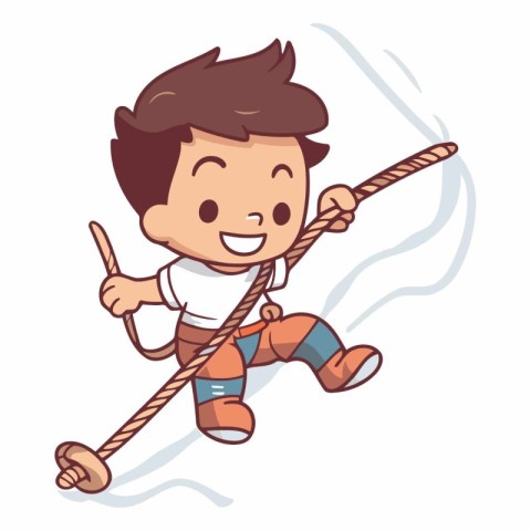 Boy pulling rope. cartoon vector illustration. isolated on white