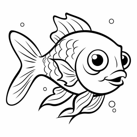 Black and White Cartoon Illustration of Cute Fish Animal Charact