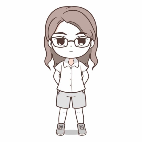 cute little girl with glasses and casual clothes cartoon vector