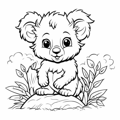 Cute koala sitting in the grass. Coloring book for children