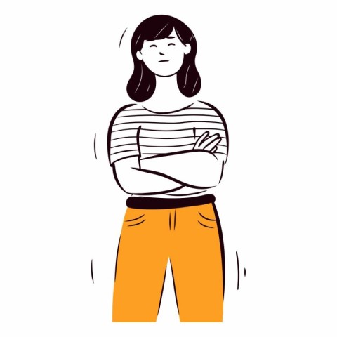 Vector illustration of a woman in a striped T-shirt with crossed