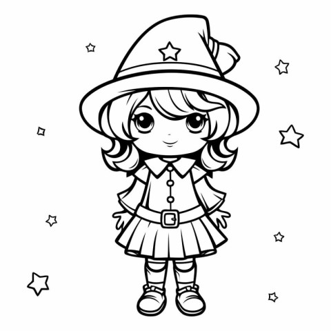 Black and White Cartoon Illustration of Cute Little Girl in Lepr