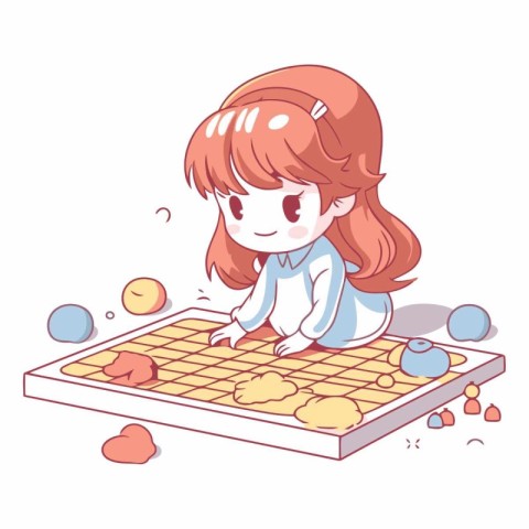 Illustration of a Little Girl Playing Board Game on a White Back