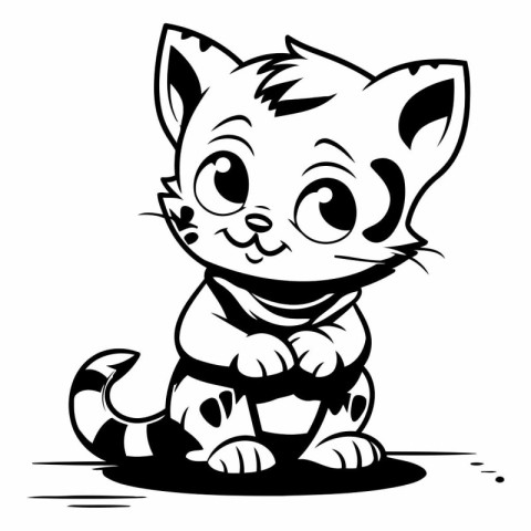 Black and White Cartoon Illustration of Cute Cat Animal Characte