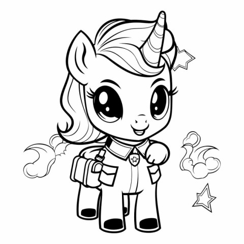 Black and White Cartoon Illustration of Cute Unicorn Fantasy Cha