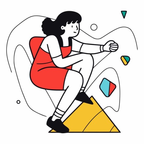 Vector illustration of a woman sitting on a chair and playing wi