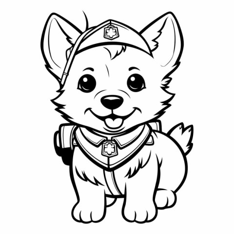 Black and White Cartoon Illustration of Cute Puppy Sailor Dog Co