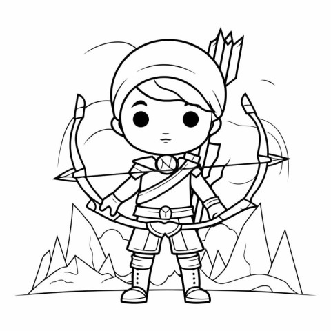 Coloring Page Outline Of Cartoon Medieval Boy With Bow and Arrow