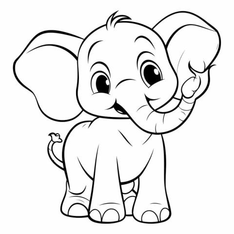 Cute baby elephant - black and white vector illustration for col