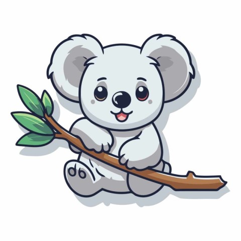 Cute cartoon koala sitting on a branch.