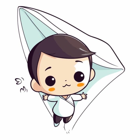 Illustration of a Cute Little Boy Playing with a Paper Plane