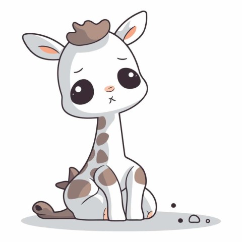 Cute cartoon baby giraffe sitting on the ground.