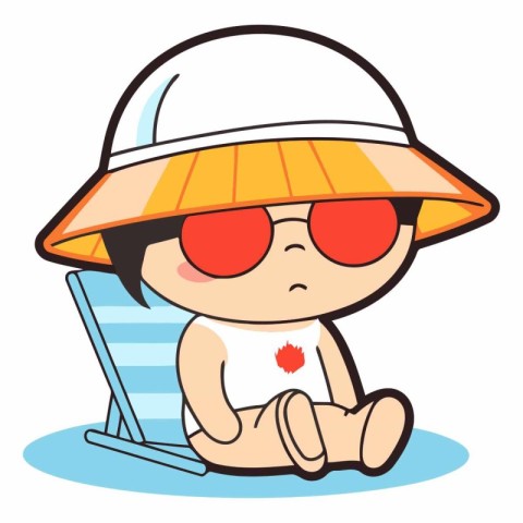 Cute Little Boy Wearing Hat and Sunglasses SittingChair