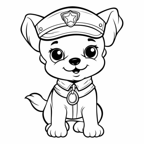 Black and White Cartoon Illustration of Cute Puppy Police Dog Co