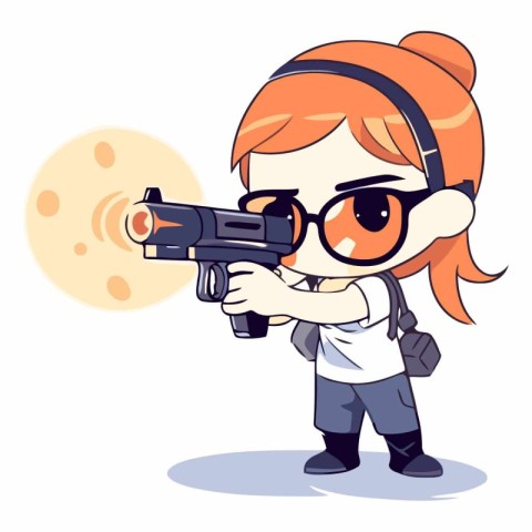 Cute Little Red Haired Girl Holding a Gun