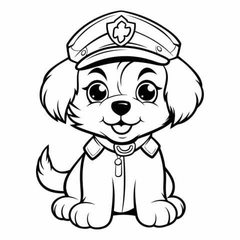 Black and White Cartoon Illustration of Cute Puppy Sailor Dog fo