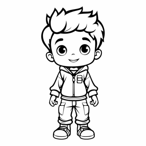 Cute boy in costume of astronaut for coloring book