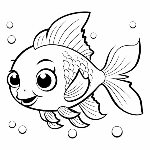 Black and White Cartoon Illustration of Cute Fish Animal Charact