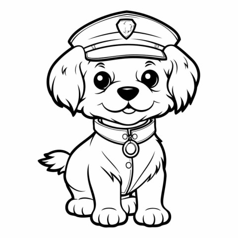 Black and White Cartoon Illustration of Cute Puppy Police Dog Co