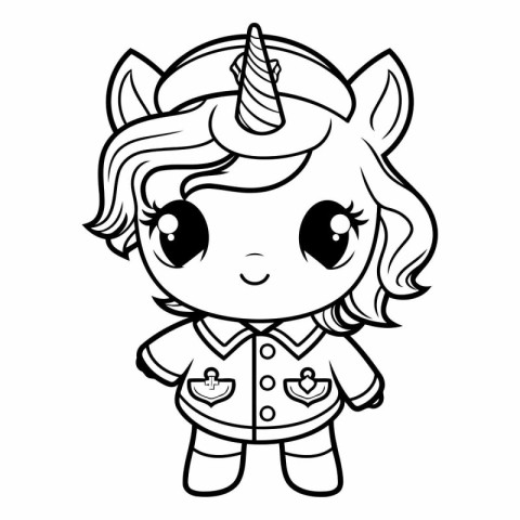 Coloring book of cute unicorn girl isolated on white background.