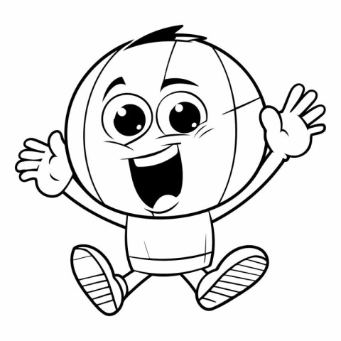 Cartoon Illustration of Happy Kid Boy Beach Volleyball Character