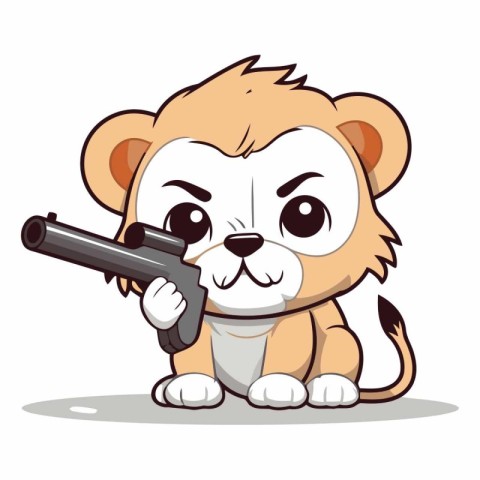 Lion with gun isolated on a white background.