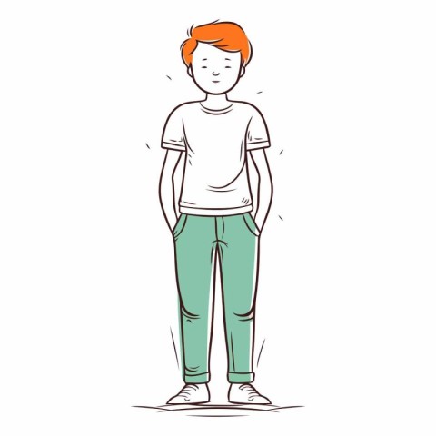 Young man with red hair in casual clothes. Vector sketch illustr