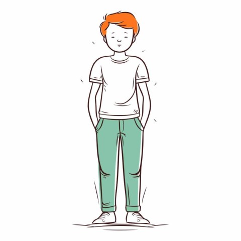 Young man with red hair in casual clothes. Vector sketch illustr