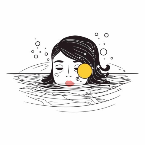 Vector illustration of a girl in a bath with bubbles and bubbles