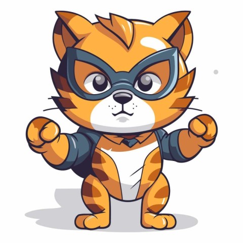 Cute cartoon tiger wearing superhero costume isolated on white b