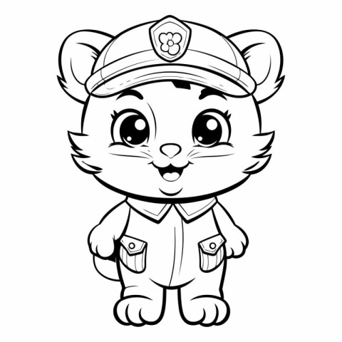 Black and White Cartoon Illustration of Cute Little Mouse Police