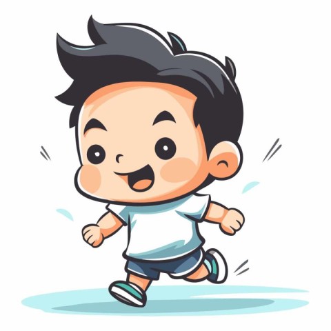 Illustration of a Cute Little Boy Running with Clipping Path