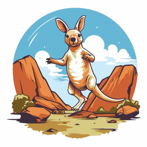 Kangaroo in the desert. Cartoon style.