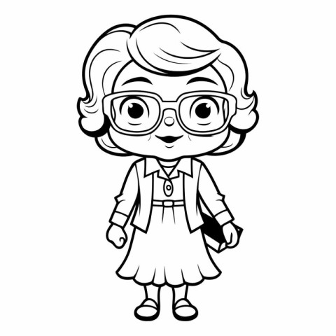 Vector illustration of a cute cartoon girl with glasses and mobi