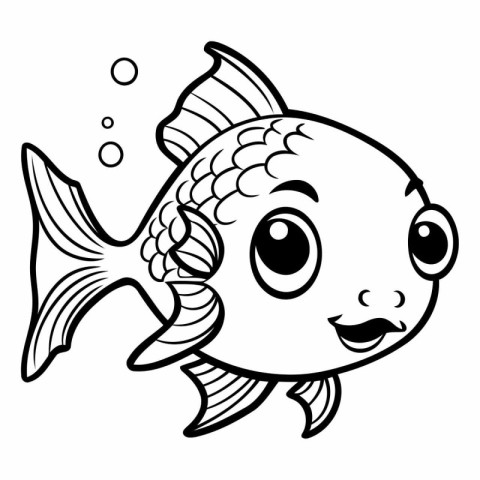 Black and White Cartoon Illustration of Cute Fish Animal Charact