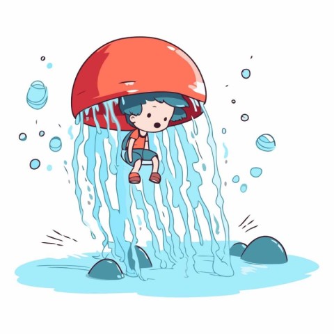 Cute little boy swimming in a jellyfish.