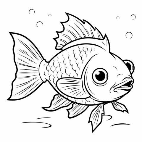 Black and White Cartoon Illustration of Cute Fish Animal Charact