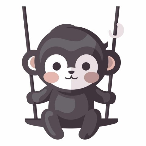 Cute monkey sitting on a swing in cartoon style.