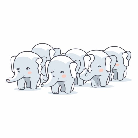 Cute elephant family on white background in cartoon style.