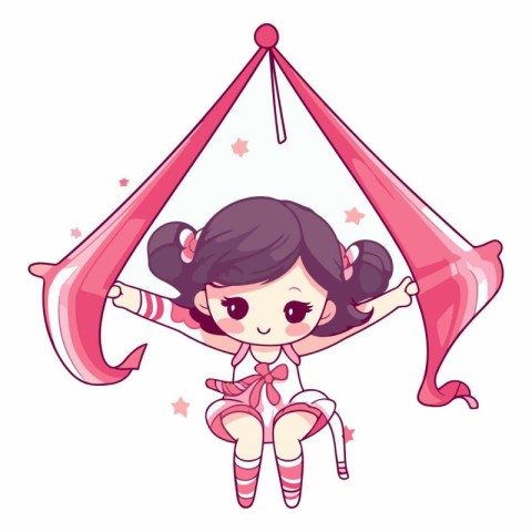 Cute little girl flying in a circus tent.