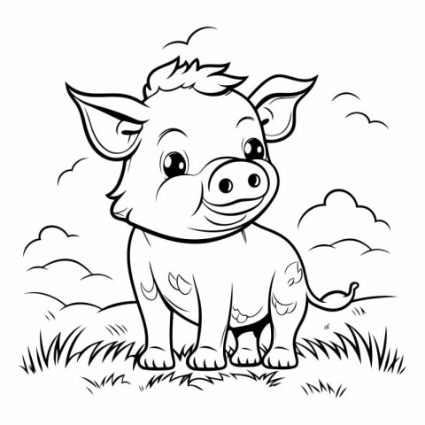 Black and White Cartoon Illustration of Cute Pig Animal Characte