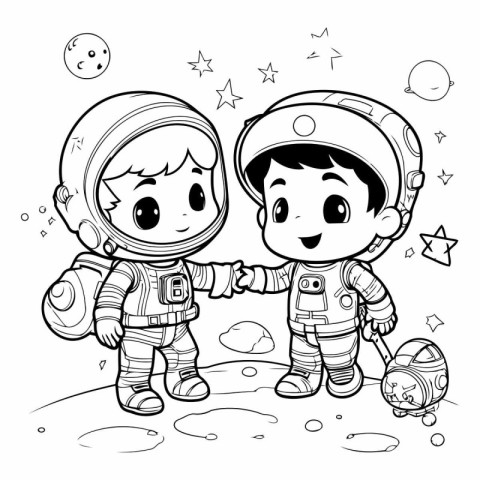 Coloring Page Outline Of Cartoon Astronaut Boy and Girl Coloring