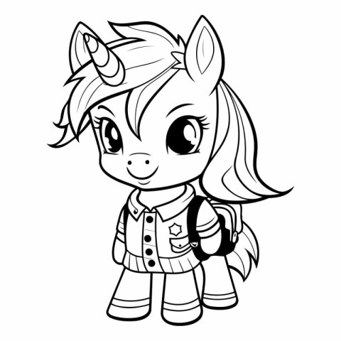 Cute cartoon unicorn. Black and white vector illustration for co